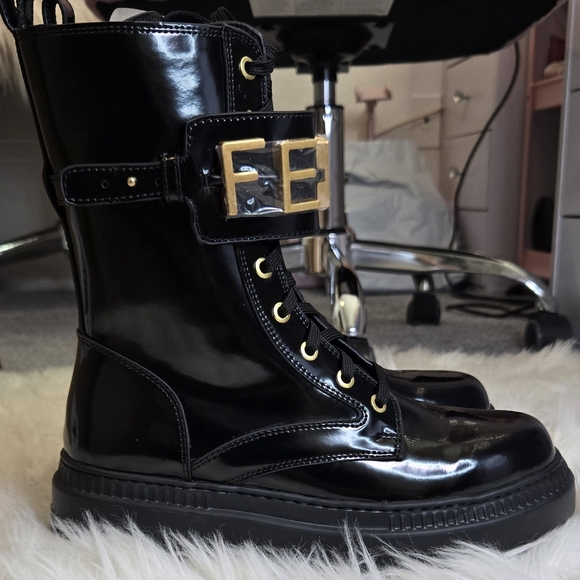 Brand NEW Womens Fendi Combat Biker Boots - Picture 2 of 9